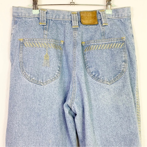 Vintage Explorer Light Blue Denim High Waist Jeans Gold Embroidered Size 14 - Picture 8 of 8